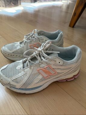 New Balance Women's White Sneakers with Pink Accents